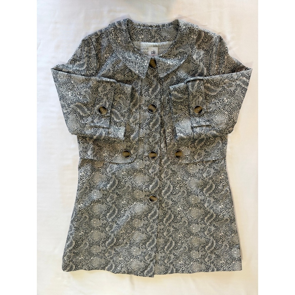 Cabi Camille Jacket Coat #3134 Gray Snakeskin Print Mid-Length Topper Medium EUC